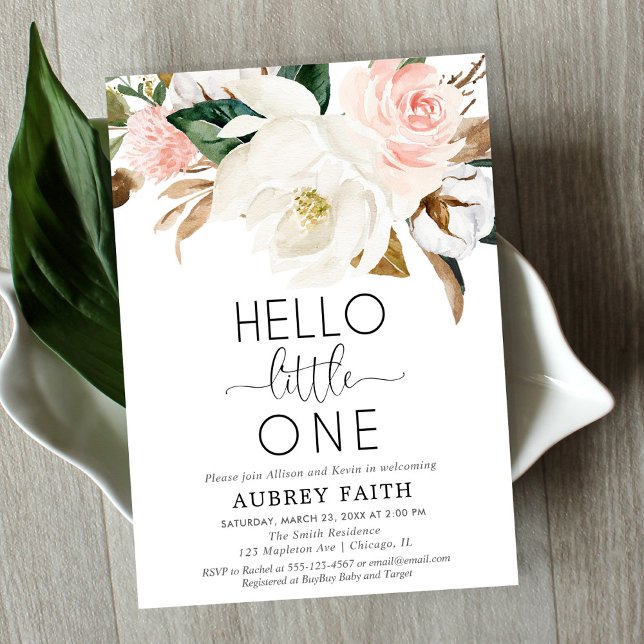 Ljust vit rustik blomster se möta bebis tjej inbjudningar (Skapare uppladdad)