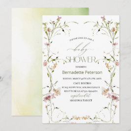 Ljust Watercolor WildblommBaby Shower Inbjudningar