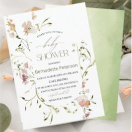Ljust Watercolor WildblommBaby Shower Inbjudningar