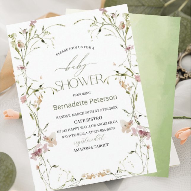 Ljust Watercolor WildblommBaby Shower Inbjudningar (Skapare uppladdad)