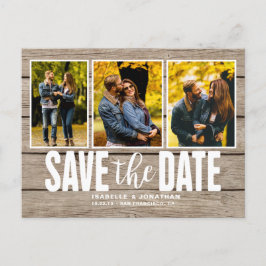 Ljust Wood Rustic Photo Collage Spara datum Meddelande Vykort