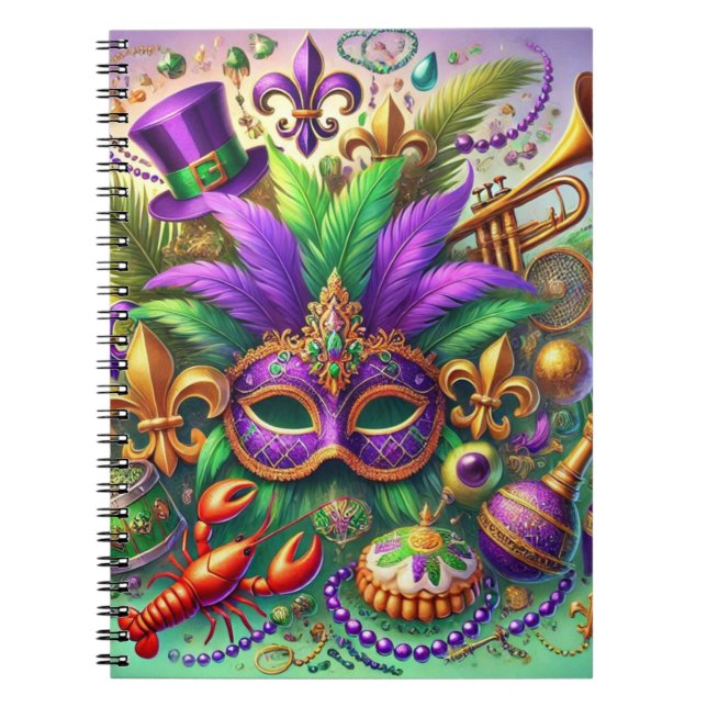LJUSTFÄRGAD MARDI GRAS-MASK HATTPÄRLOR FJÄDER ANTECKNINGSBOK (Framsidan)