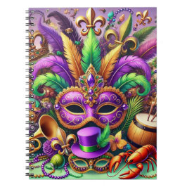 LJUSTFULLT FÄRGAD MARDI GRAS MASK HAT PÄRLOR FJÄDE ANTECKNINGSBOK