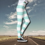 Ljusturkos och vitt vitt Vågrät, stripe Leggings<br><div class="desc">Ljusturkos och vitt vitt Vågrät stripe.</div>