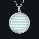 Ljusturkos och vitt vitt Vågrät, stripe Silverpläterat Halsband<br><div class="desc">Ljusturkos och vitt vitt Vågrät stripe.</div>