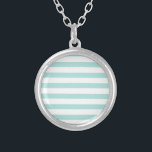 Ljusturkos och vitt vitt Vågrät, stripe Silverpläterat Halsband<br><div class="desc">Ljusturkos och vitt vitt Vågrät stripe.</div>