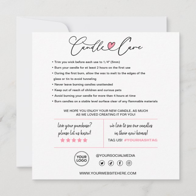 Ljusvårdsanvisningar och kunder tack kort (Baksida)