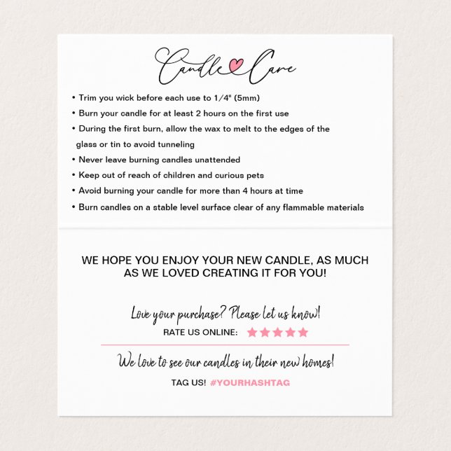 Ljusvårdsanvisningar och Tack-vikt Visitkort (Insida ovikt)