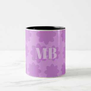 Ljusviolett blommigt, unikt monogram namn initiale Två-Tonad mugg
