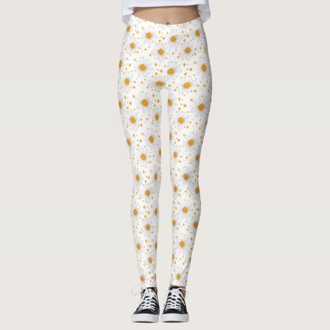Ljusvita Daisy med Gult Centres Leggings (Framsida)