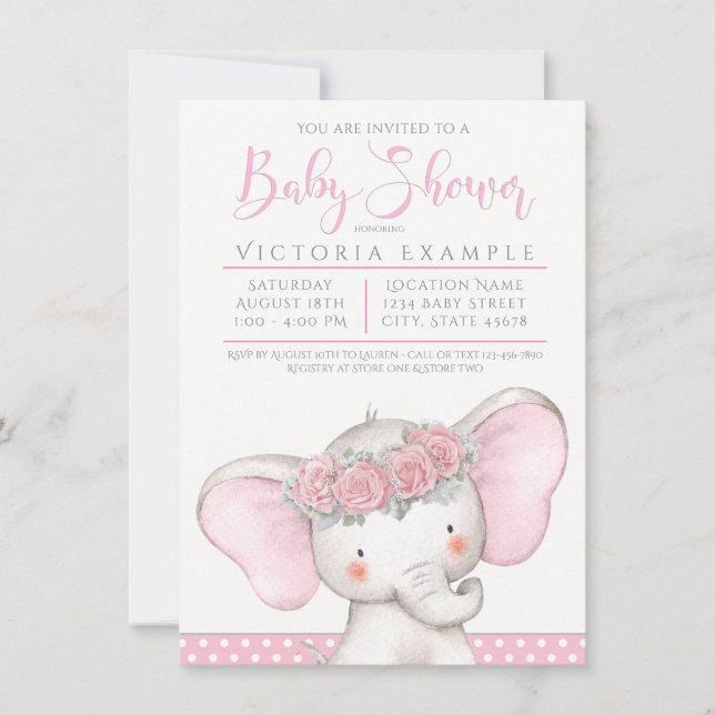 Ljuvlig Bebis Elefantflicka - Baby Shower Inbjudningar (Framsida)