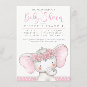 Ljuvlig Bebis Elefantflicka - Baby Shower Inbjudningar