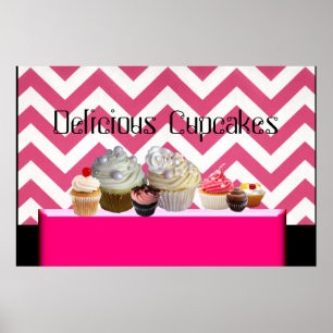 LJUVLIGA CUPCAKES ÖKEN BUTIK/ ROSA VIT CHEVRON POSTER