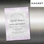 Ljuxen lyx för fjärilsmusslor från silver magnetisk inbjudningskort<br><div class="desc">En modern elegant-invigningsmagnet. Faux silver tittar bakgrund som dekorerats med lila faux glitter sparkles och en butterlfy som vattenstämpel. Anpassa och lägg till information om namn och bröllop. Svart färgad brev.</div>