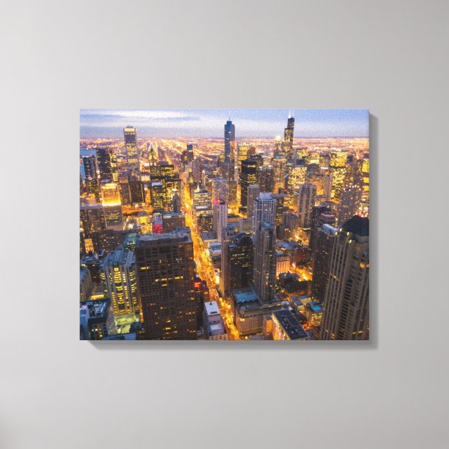 l'l Chicago skyline vid dusk Canvastryck (Framsida)