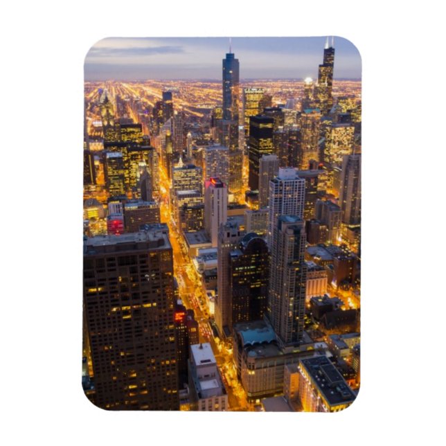 l'l Chicago skyline vid dusk Magnet (Vertikal)