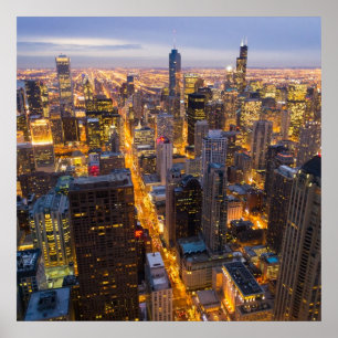 l'l Chicago skyline vid dusk Poster