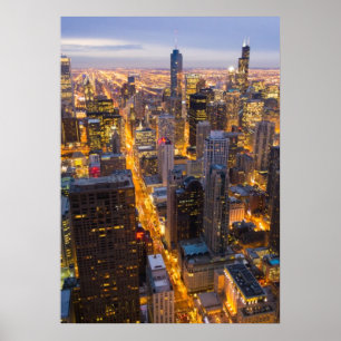 l'l Chicago skyline vid dusk Poster