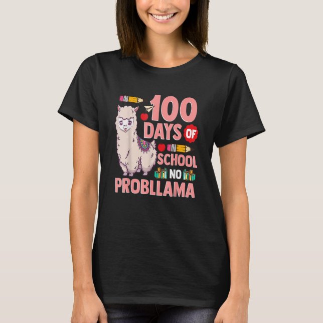 Llama 100 Days Of School Gift No Probllama Teacher T Shirt (Framsida)