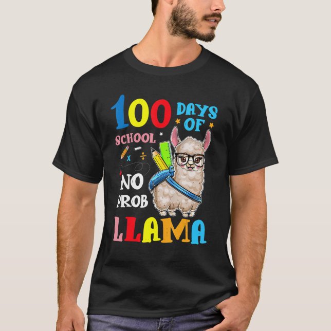 Llama 100 Days Of School No Probllama Teacher Stud T Shirt (Framsida)