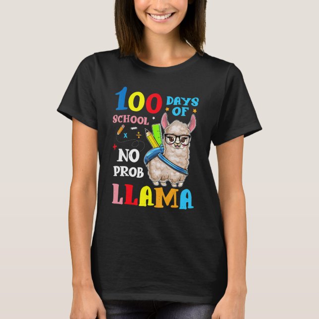 Llama 100 Days Of School No Probllama Teacher Stud T Shirt (Framsida)