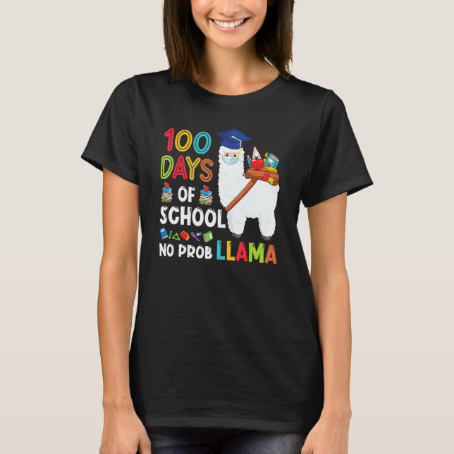 Llama 100 Days Of School No Probllama Teacher Stud T Shirt (Framsida)