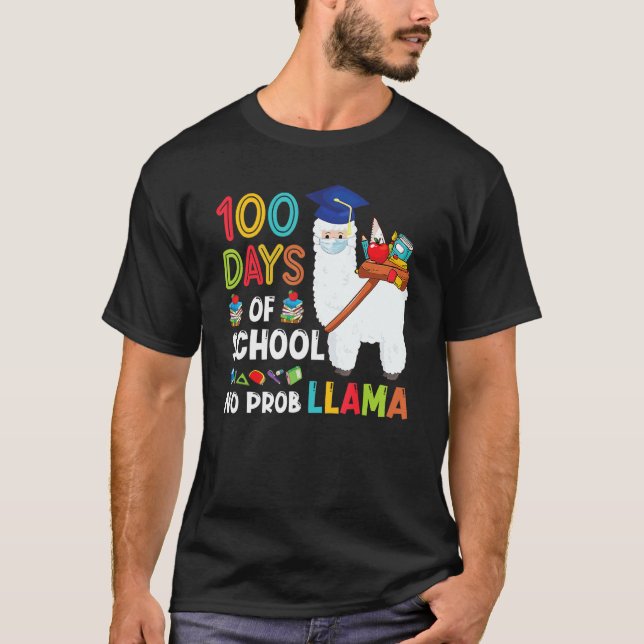 Llama 100 Days Of School No Probllama Teacher Stud T Shirt (Framsida)