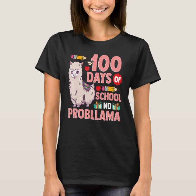 Llama 100 Days Of School No Probllama Teacher Stud T Shirt (Framsida)