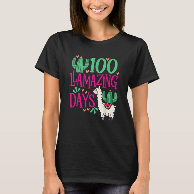 Llama 100 Llamazing Days Of School Cute Girls And  T Shirt (Framsida)
