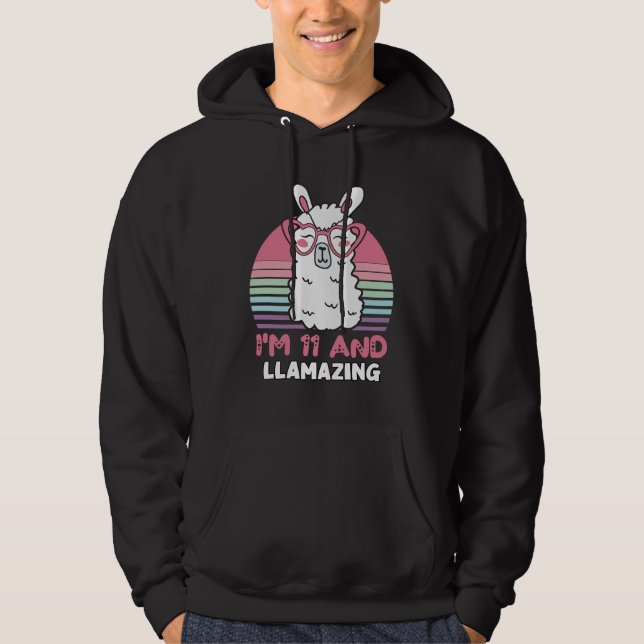 Llama 11:e födelsedagspresent för kvinnor hoodie (Framsida)