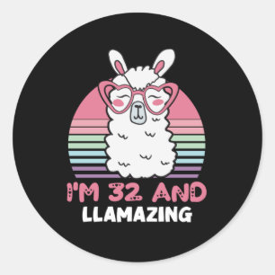 Llama 32:a födelsedagspresent för kvinnor runt klistermärke