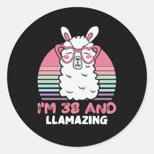 Llama 38:e födelsedagspressen för kvinnor runt klistermärke