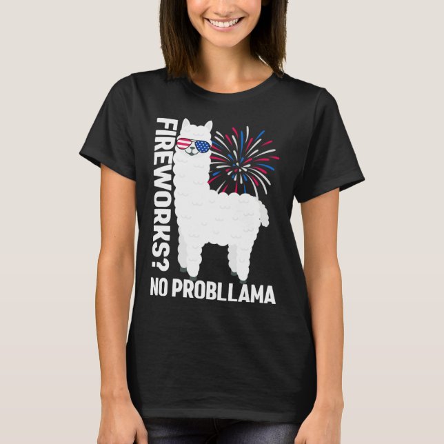 Llama 4th of July Kids Women Fireworks No Probllam T Shirt (Framsida)