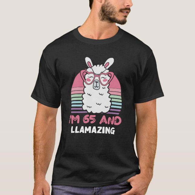 Llama 65e Birthday Gift for Women T Shirt (Framsida)