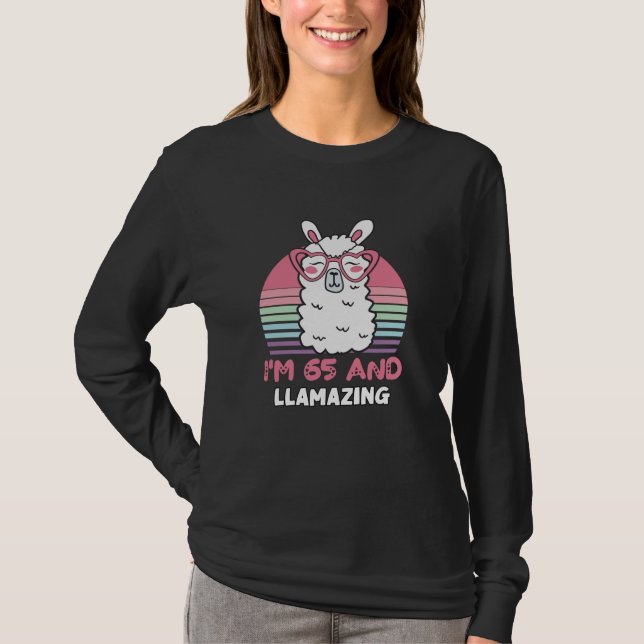 Llama 65e Birthday Gift for Women T Shirt (Framsida)