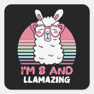 Llama 8:e födelsedagspresent för flickor fyrkantigt klistermärke