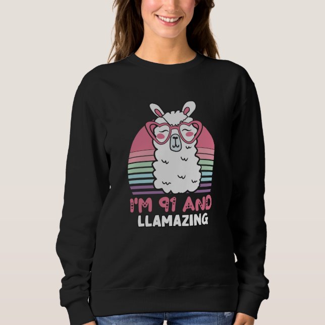 Llama 91:a födelsedagspresent för kvinnor t shirt (Framsida)