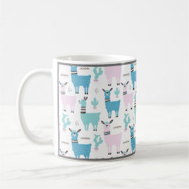 Llama Alapaca Animal Blue Rosa Animals Grått Trim Kaffemugg