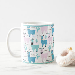 Llama Alapaca Animal Blue Rosa Animals Grönt Trim Kaffemugg