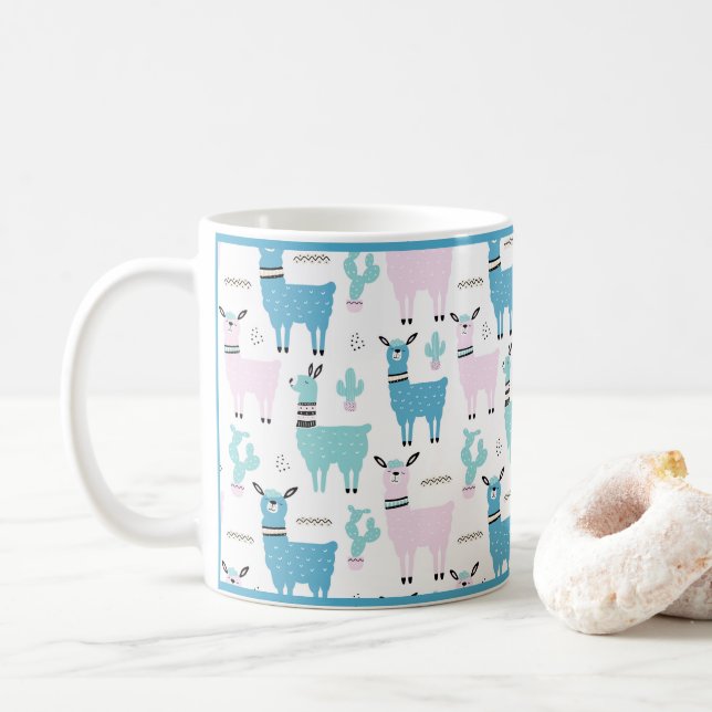 Llama Alapaca Animal Blue Rosa Animals Kaffemugg (Med munk)