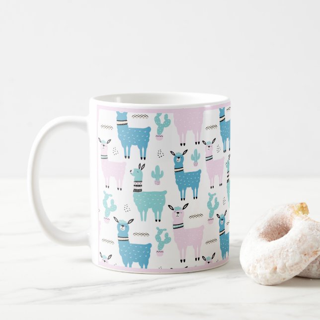 Llama Alapaca Animal Blue Rosa Animals Rosa Trim Kaffemugg (Med munk)
