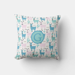 Llama Alapaca Animal Monogram Blue Rosa Animals Kudde