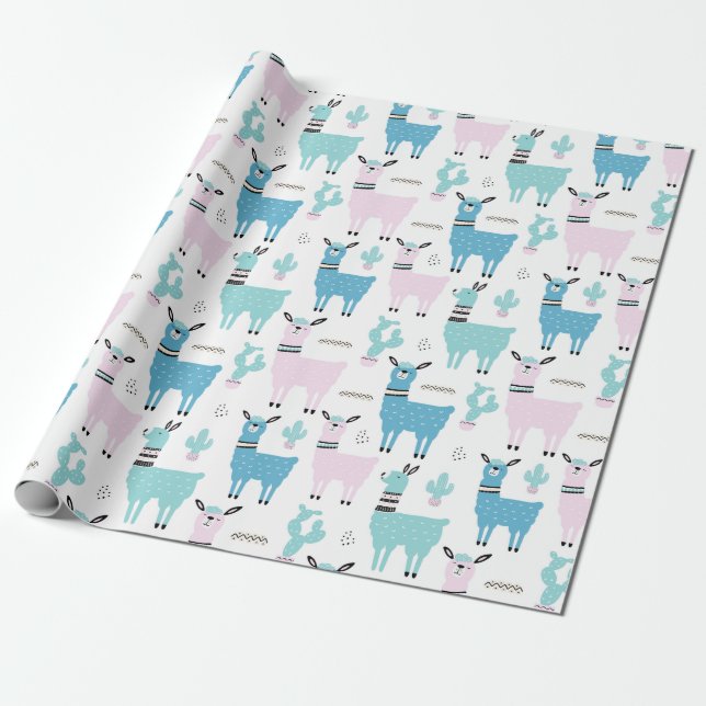 Llama Alapaca Blue Rosa Baby Shower Birthday Presentpapper (Utrullad)