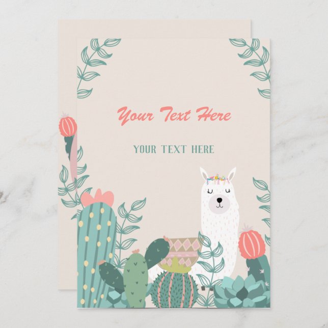 Llama Alla evenemangsinbjudan Inbjudningar (Fram/baksida)