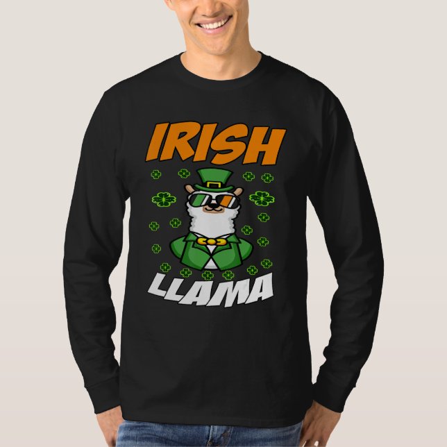 Llama Alpaca Ansikte Cute St Patrick Day T Shirt (Framsida)
