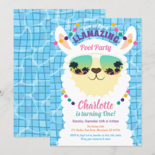 Llama Alpaca Bassäng Party Barns födelsedag Inbjudningar
