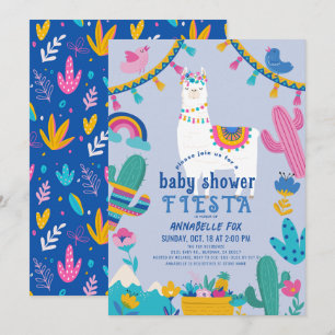 Llama Alpaca Cactus Fiesta Blue Boy Shower Inbjudningar