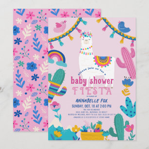 Llama Alpaca Cactus Fiesta Girl Rosa Baby Shower Inbjudningar