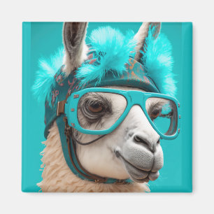 Llama Alpaca Cute Animals Beanie Hat Glass Magnet