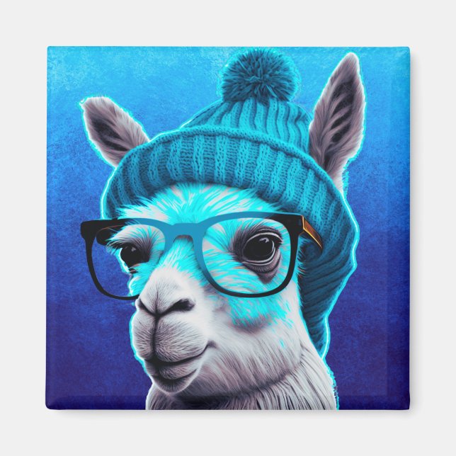 Llama Alpaca Cute Animals Beanie Hat Glass Magnet (Framsidan)